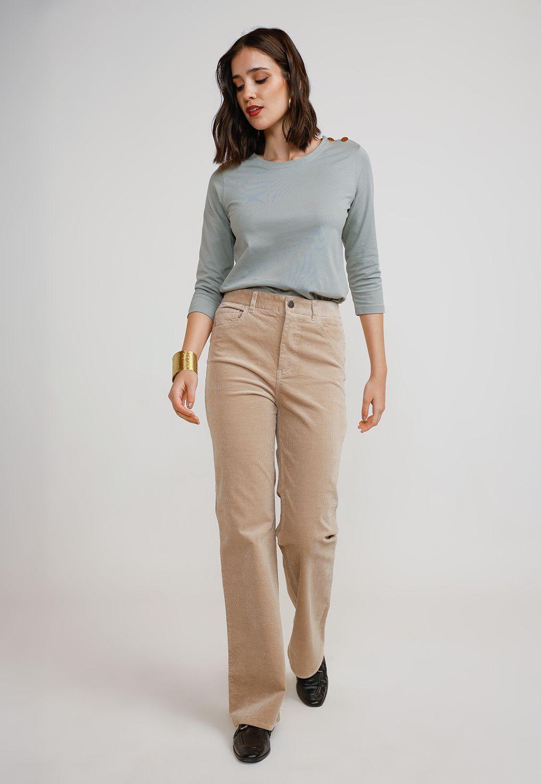 Pantalón Mujer Ishang Cotelé Beige-3
