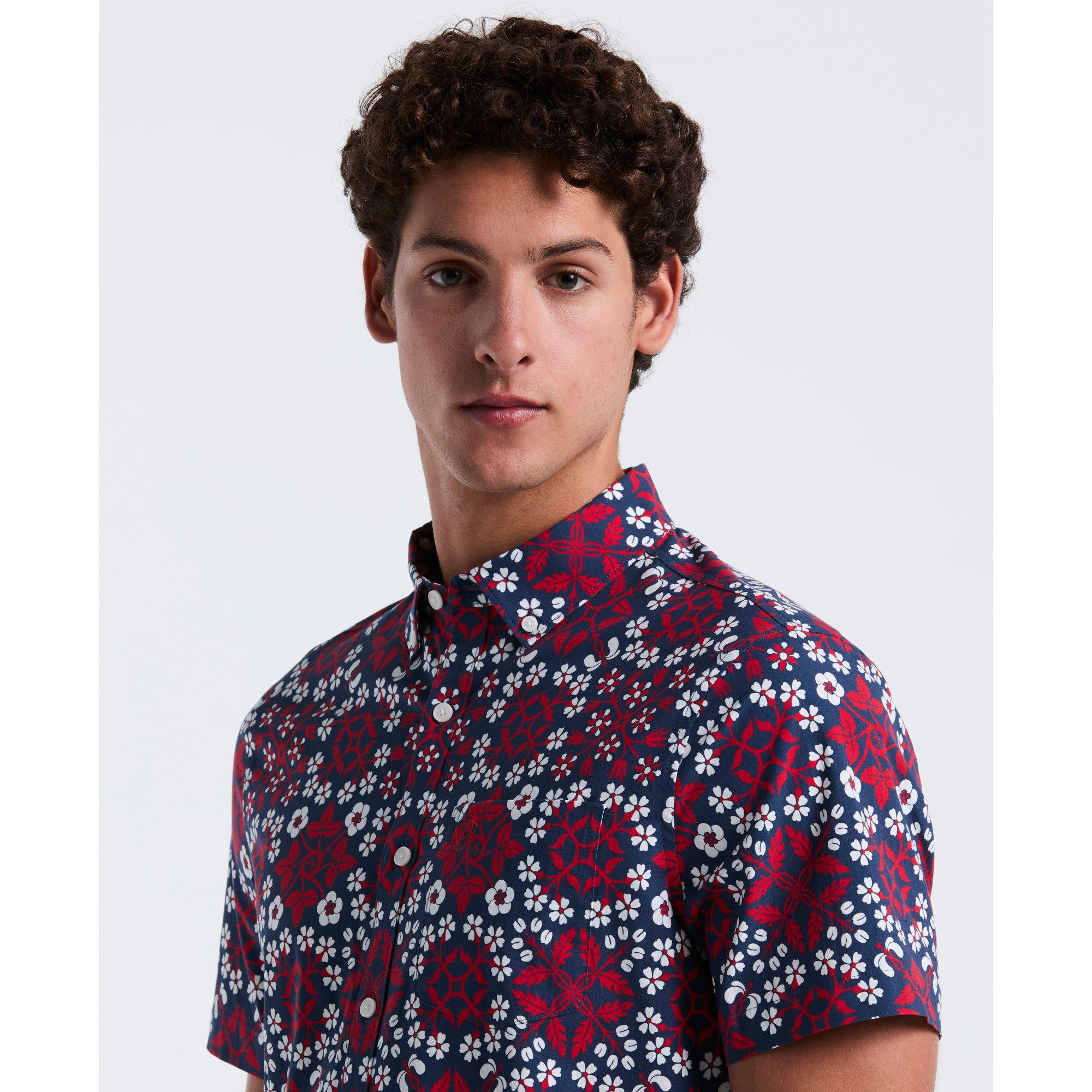 Camisa Hombre Manga Corta Estampada Roja-3