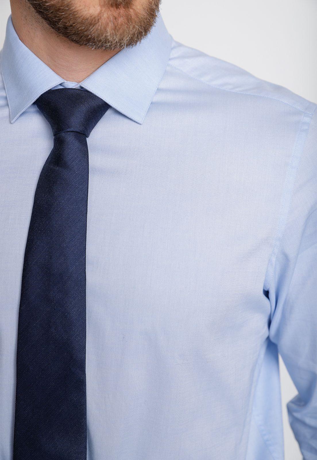 Camisa Formal Hombre Mezcla Algodón Liso Slim Dynamic Celeste-2