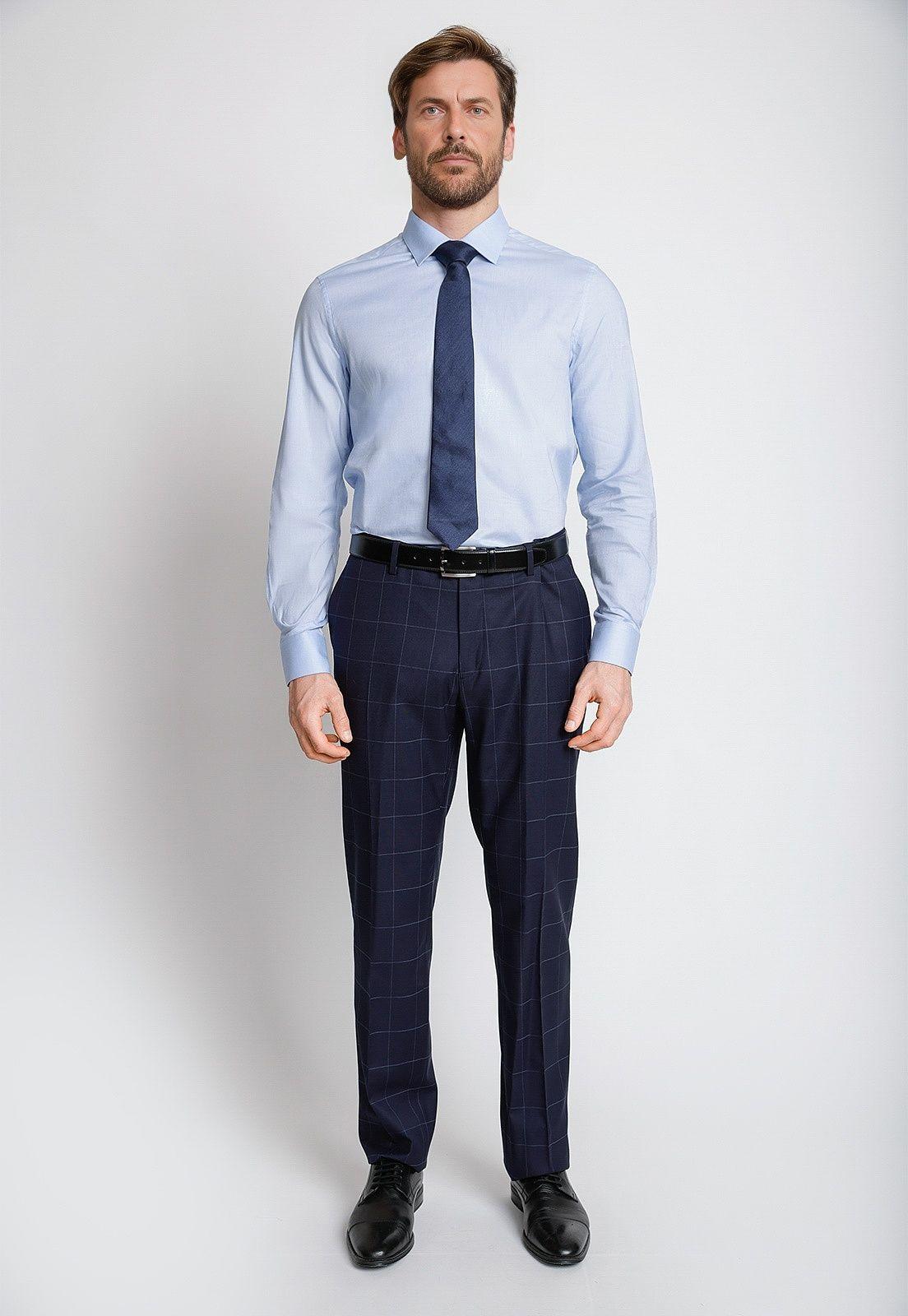 Camisa Formal Hombre Mezcla Algodón Liso Slim Dynamic Celeste-3