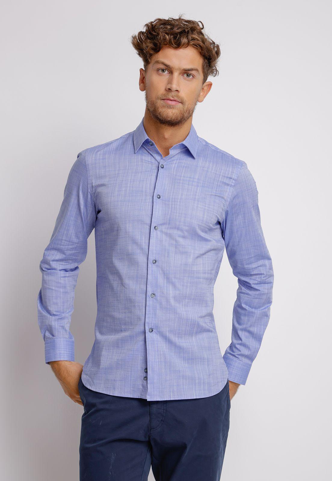 Camisa  hombre Casual Slim Fit Europe Algodón Azul-0