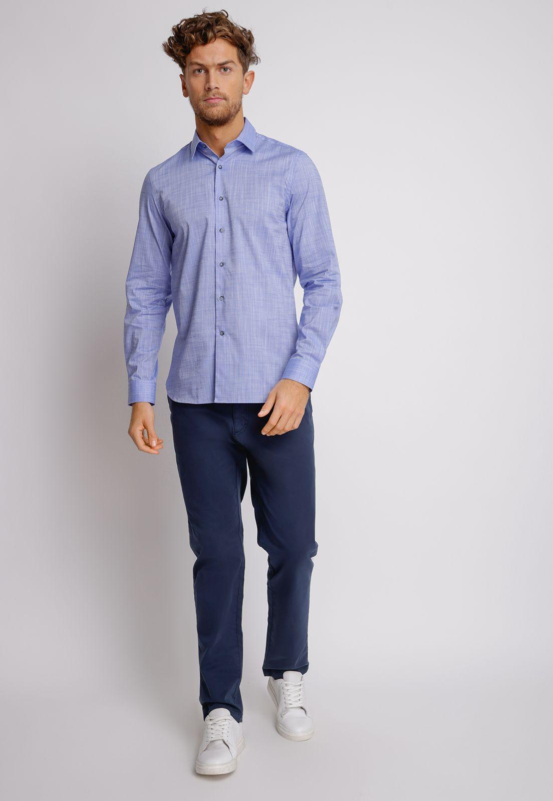 Camisa  hombre Casual Slim Fit Europe Algodón Azul-3