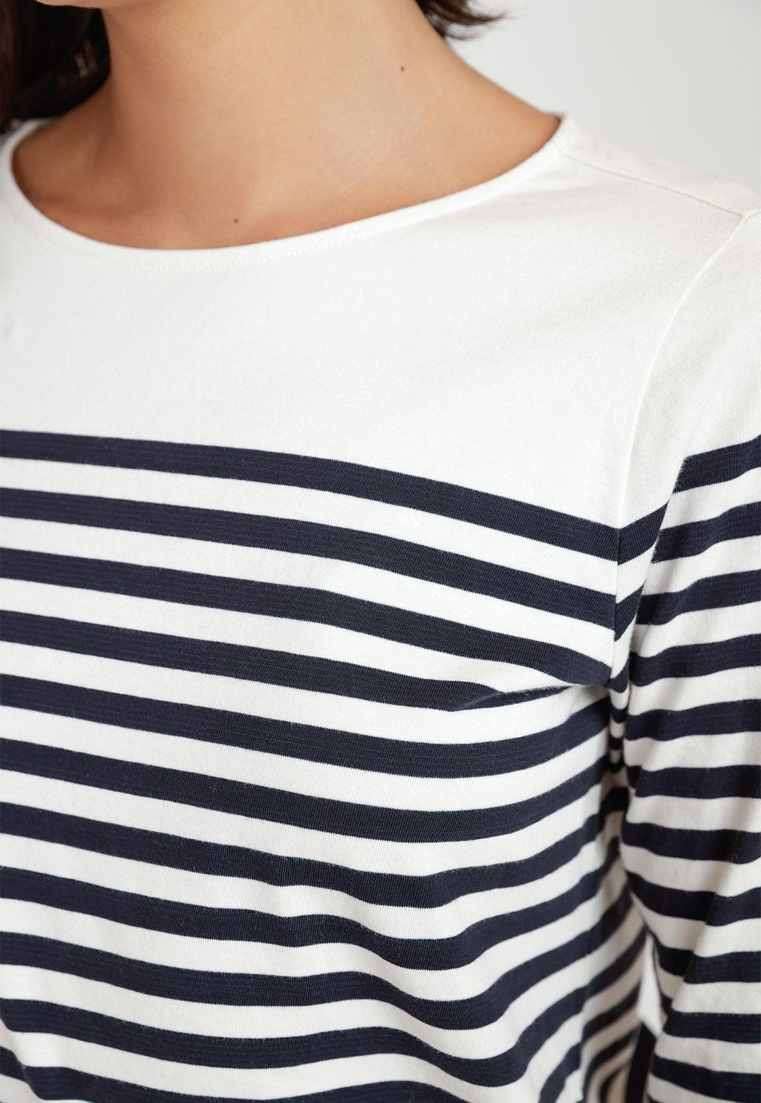 Polera Manga Larga Mujer Algodón Peruano Crudo Listado-2
