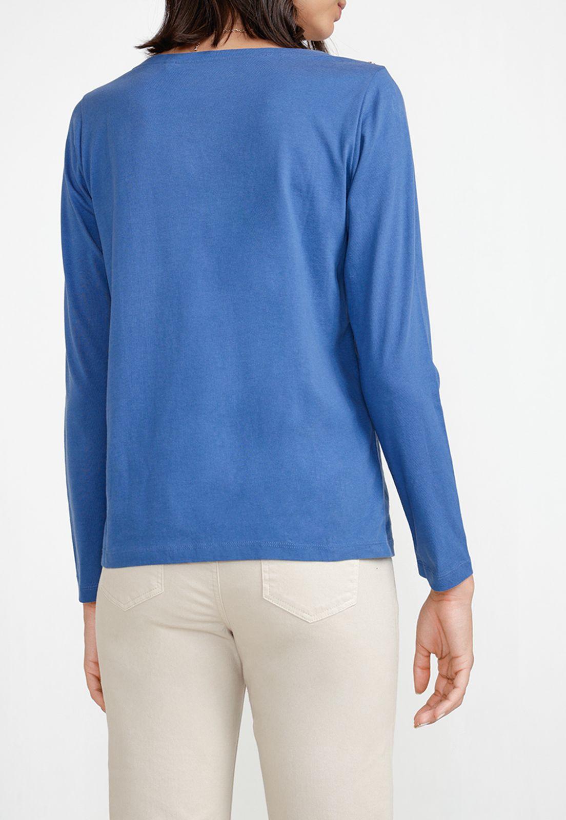 Polera Manga Larga Mujer Algodón Peruano Azul-1
