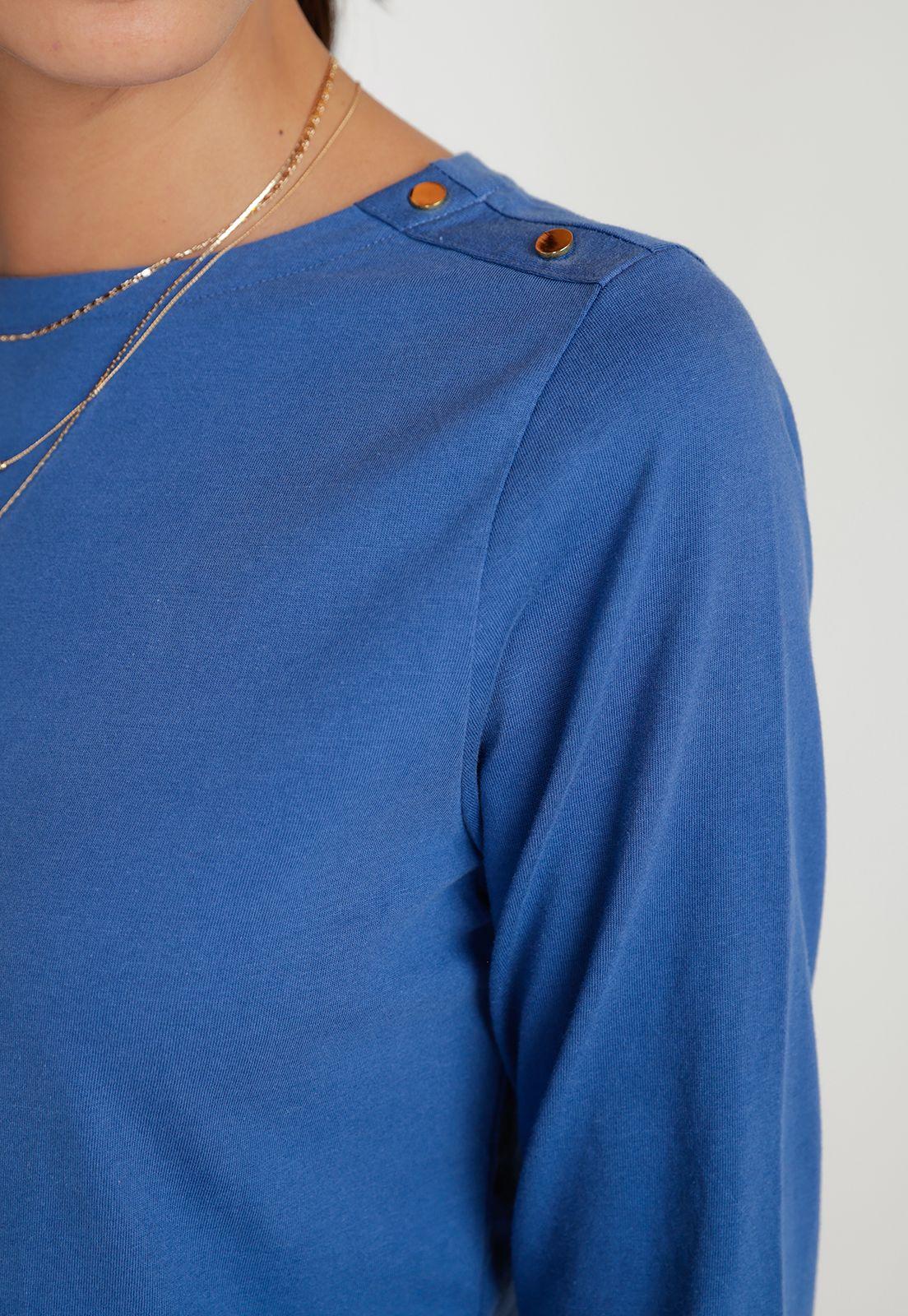 Polera Manga Larga Mujer Algodón Peruano Azul-2
