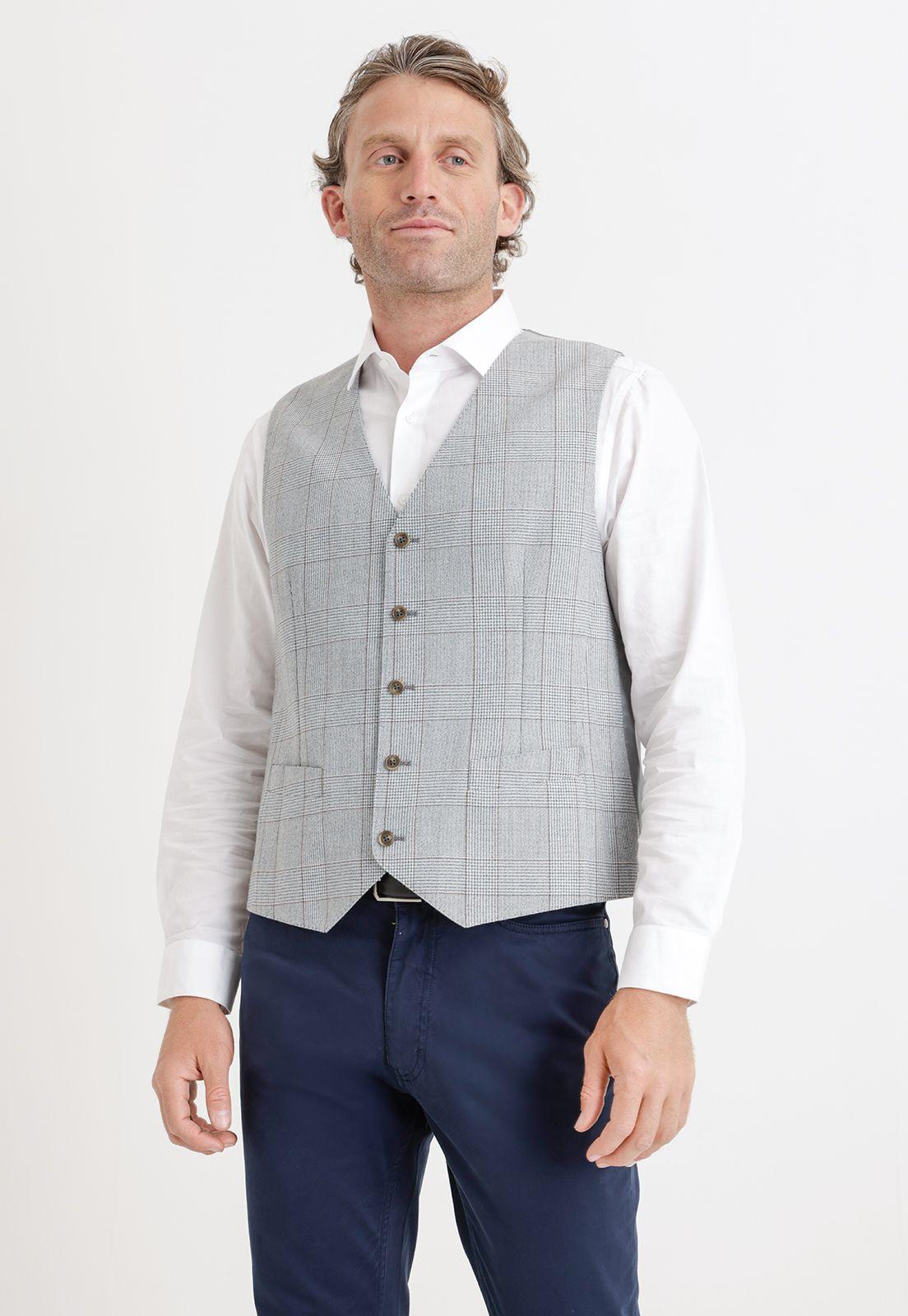 Gillet Formal Hombre Mezcla Lana Fantasia Slim Winter Gris-0