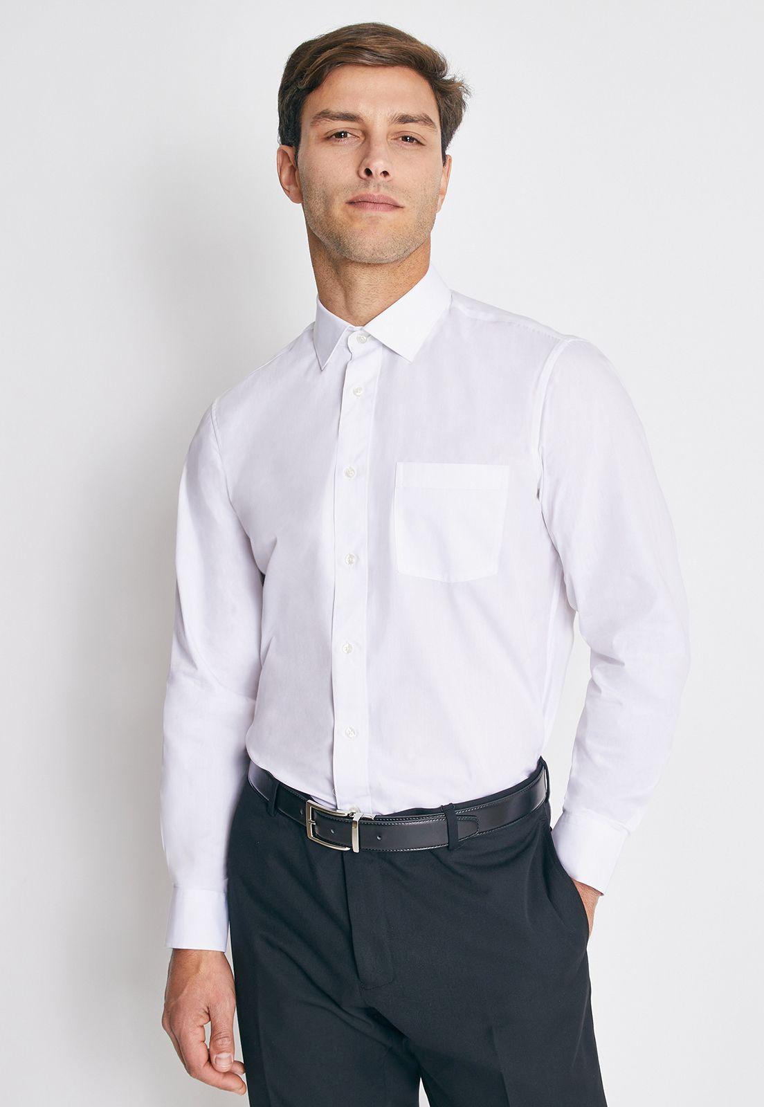 Camisa Formal Básica Lisa Regular Poplin Blanco-0