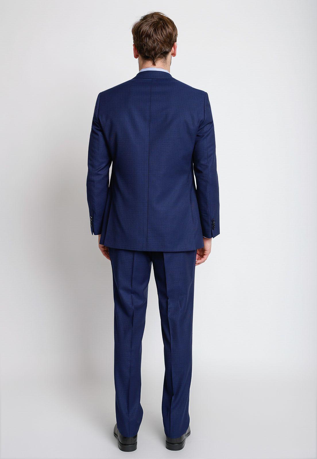 Traje Formal Hombre  Mezcla Lana Cuadros Regular Business Azulino-1