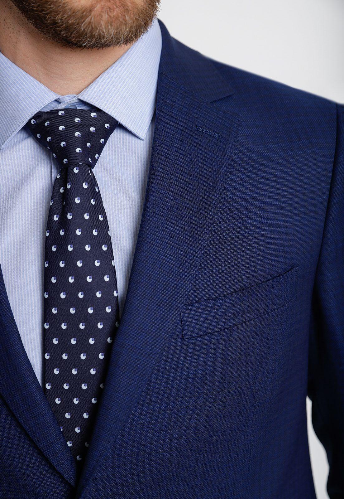 Traje Formal Hombre  Mezcla Lana Cuadros Regular Business Azulino-2