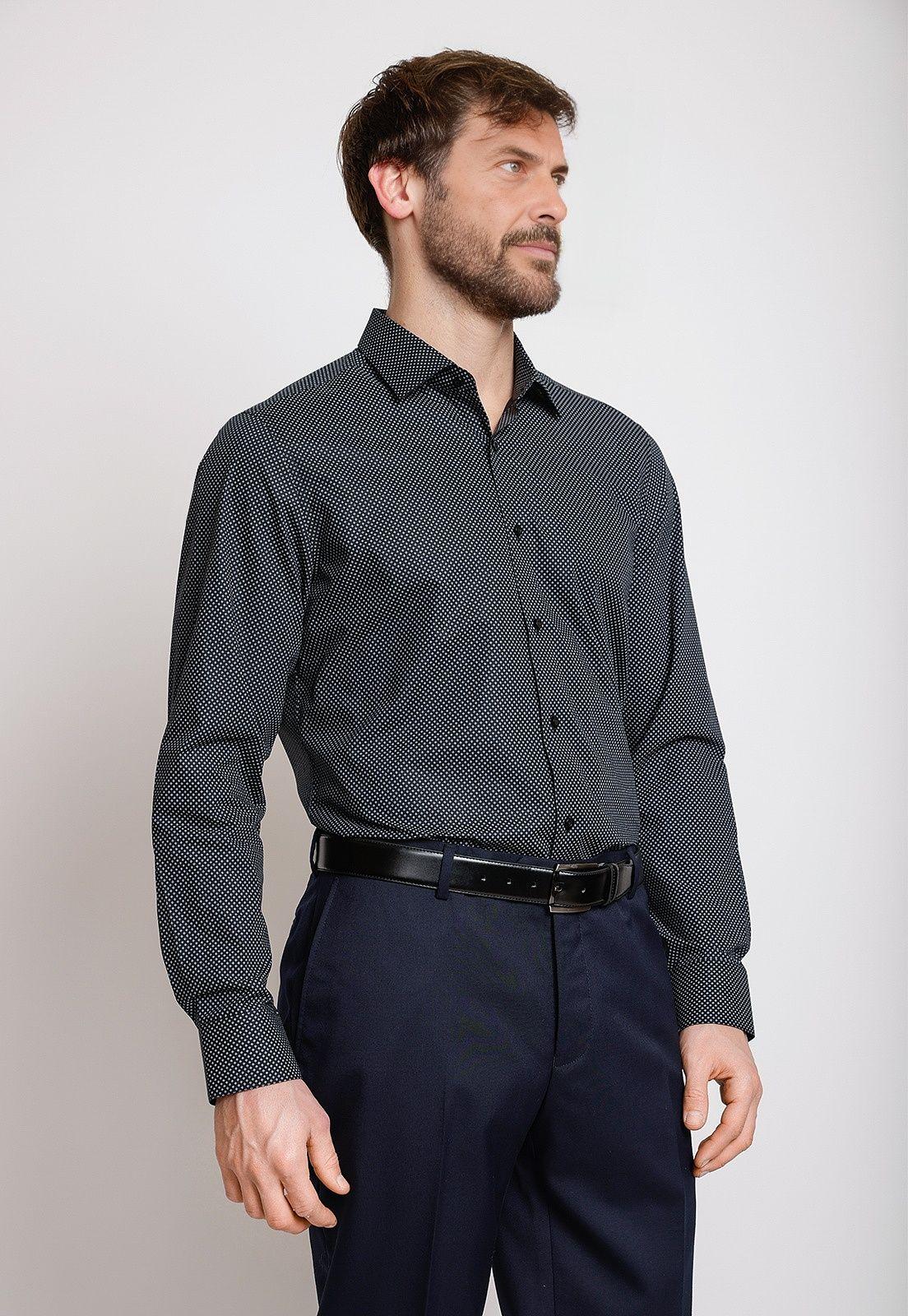 Camisa Formal Hombre Algodón Fantasía Slim Classic Negro-0