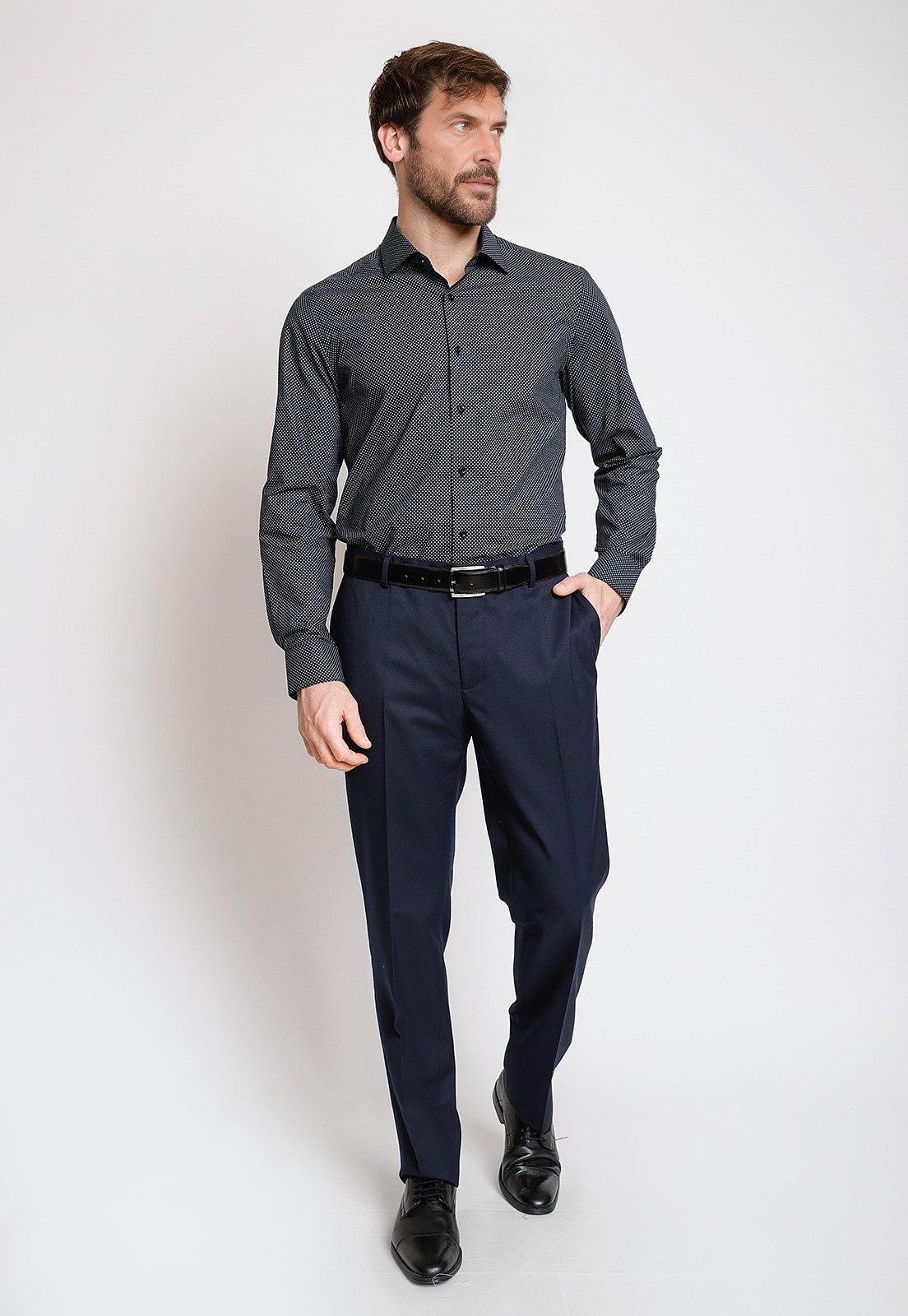 Camisa Formal Hombre Algodón Fantasía Slim Classic Negro-3