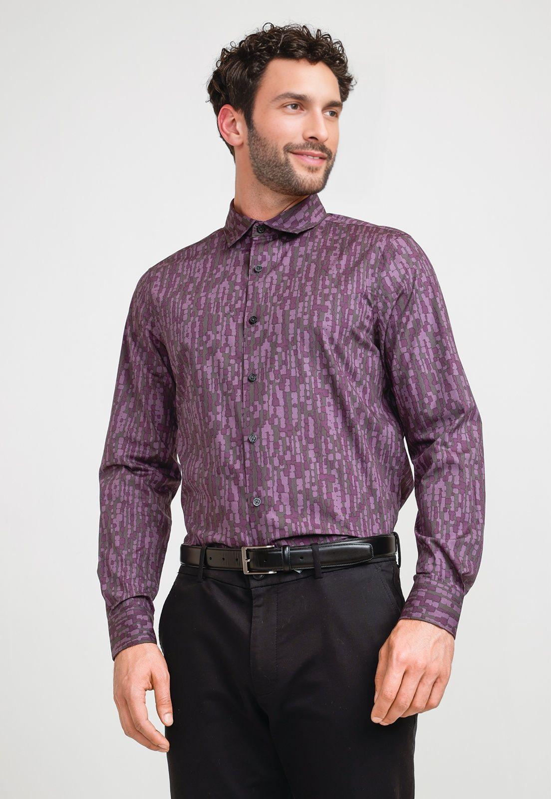 Camisa Hombre Stretch Estampada Morado-0