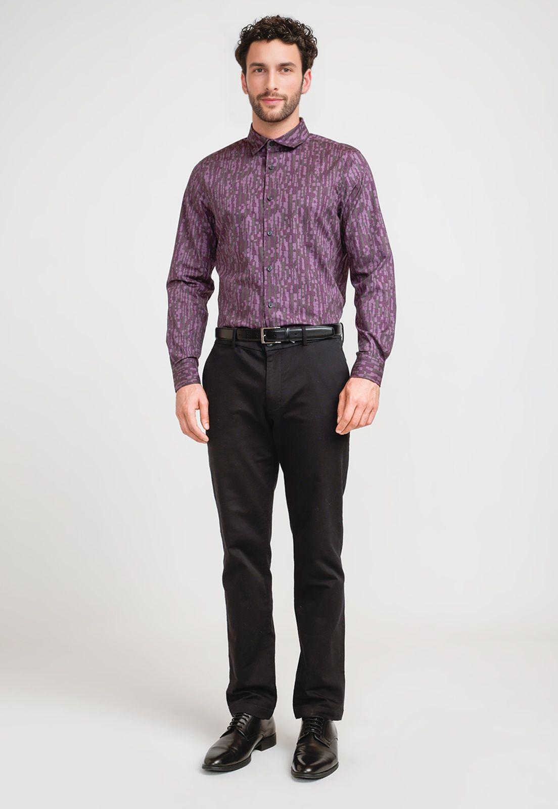 Camisa Hombre Stretch Estampada Morado-3
