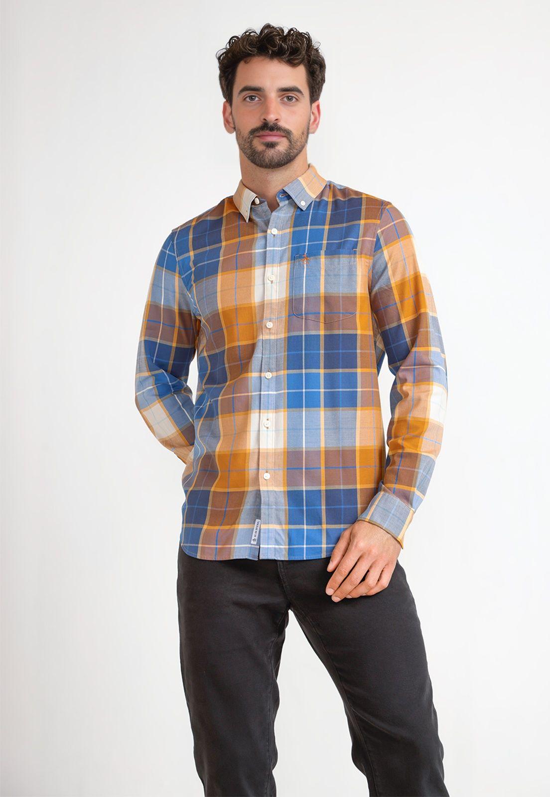 Camisa Hombre A Cuadros Mostaza-0