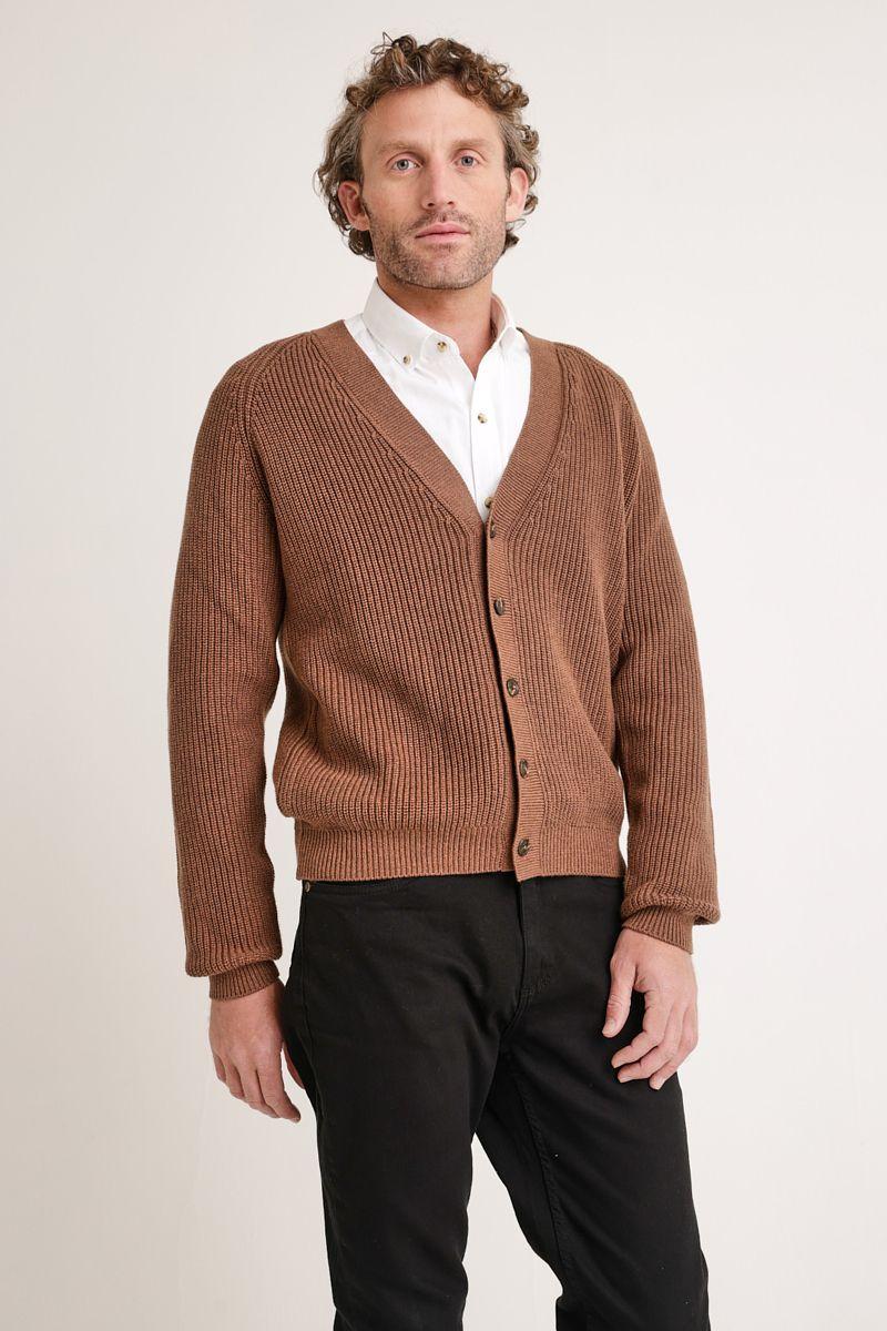 Cardigan de hombre tejido café-0