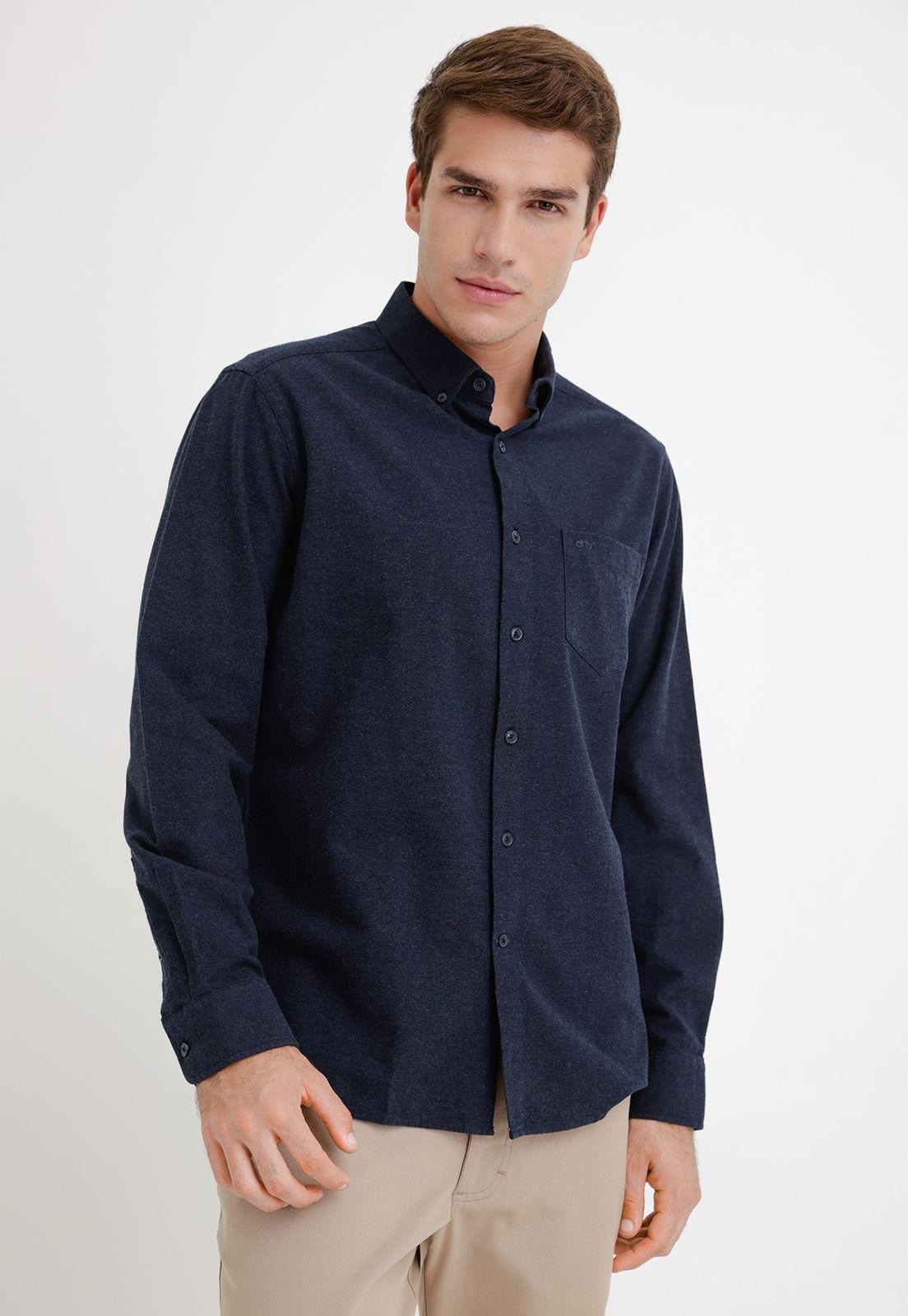 Camisa hombre franela azul marino-0