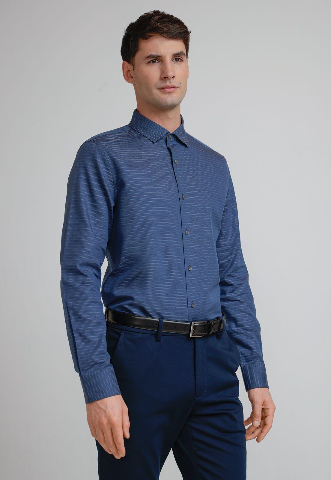 Camisa Hombre Dobby Azul Piedra-0