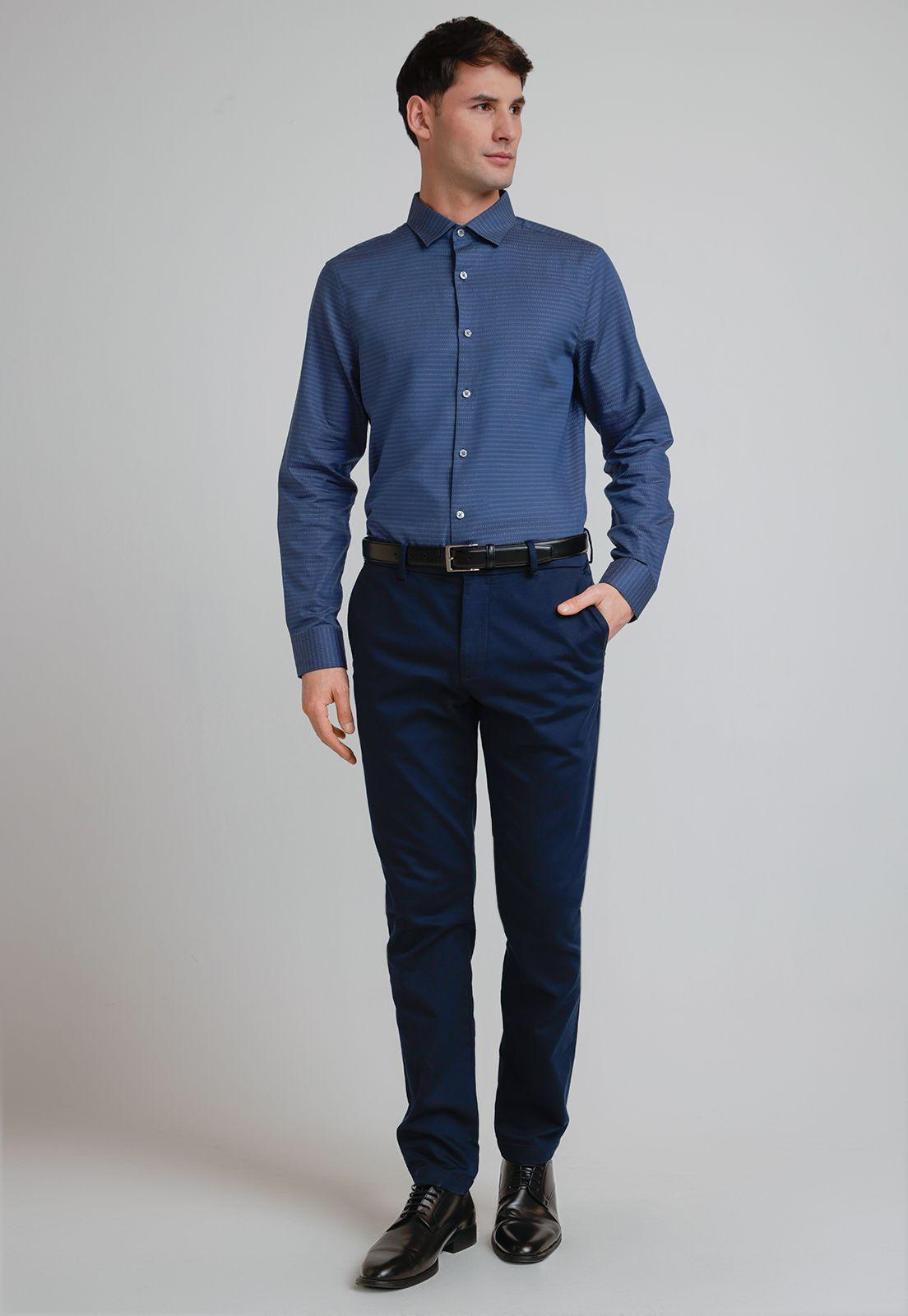 Camisa Hombre Dobby Azul Piedra-3