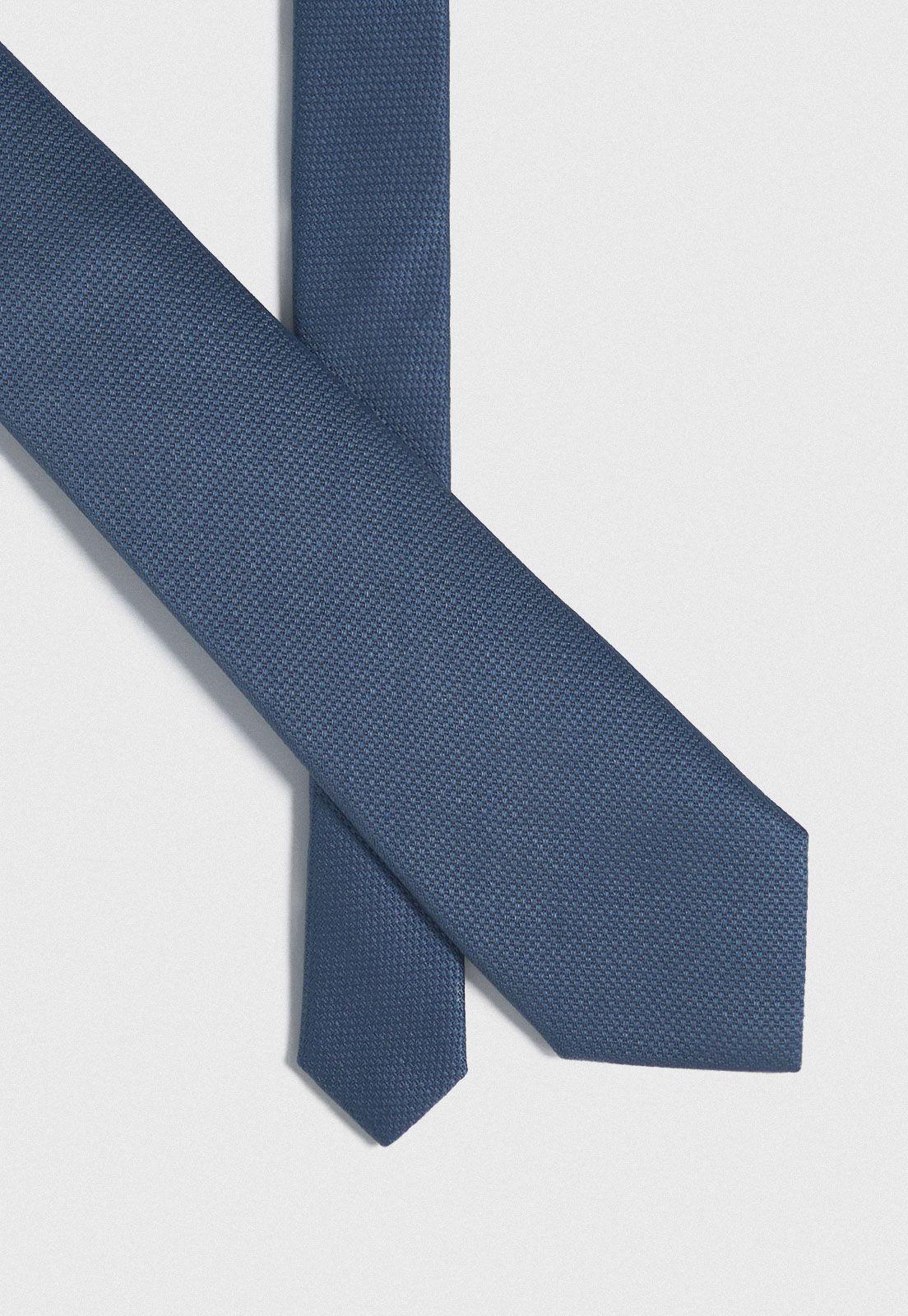 Corbata Formal Hombre Mezcla Seda Algodón Liso Executive Indigo-1