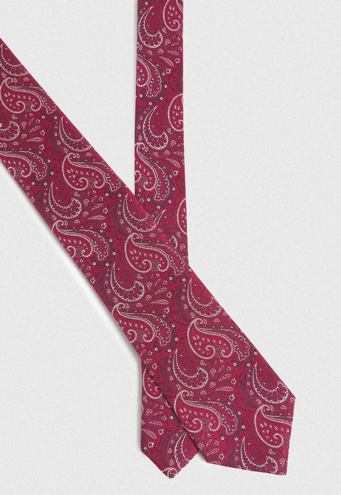 Corbata Formal Hombre Mezcla Seda Algodón Diseño Travel Rojo-0