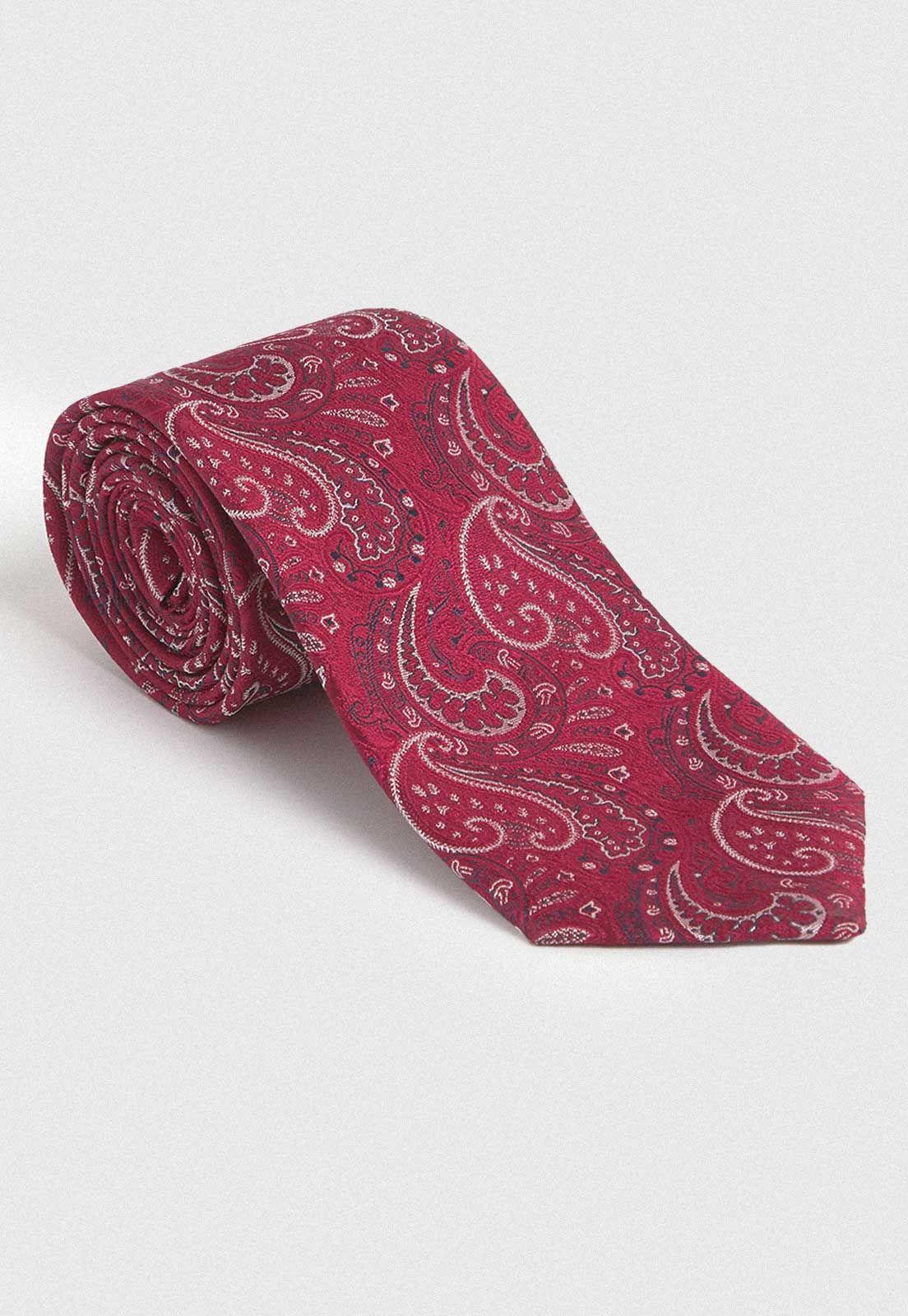 Corbata Formal Hombre Mezcla Seda Algodón Diseño Travel Rojo-2