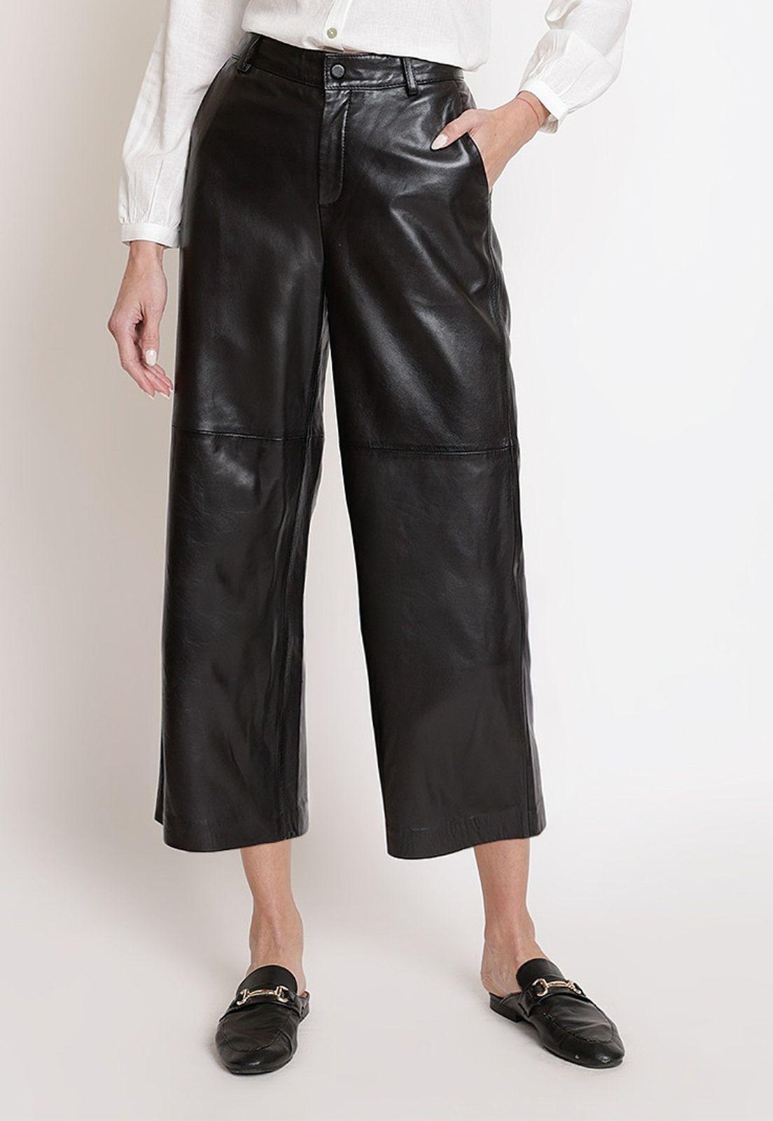 Pantalón De Cuero Mujer Modelo Cora Color Negro-0