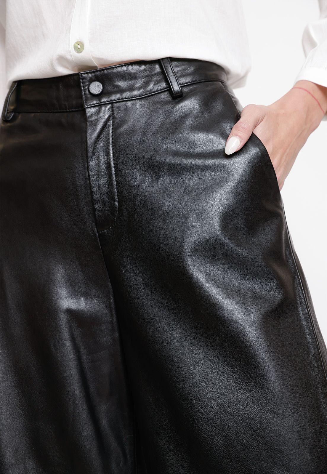 Pantalón De Cuero Mujer Modelo Cora Color Negro-2