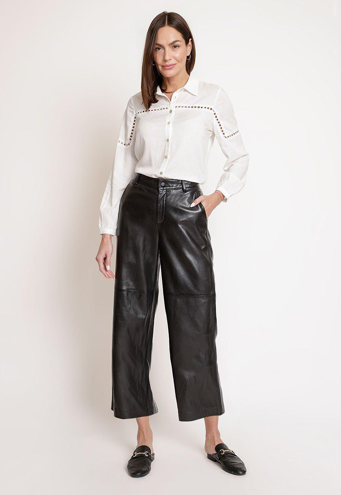 Pantalón De Cuero Mujer Modelo Cora Color Negro-3