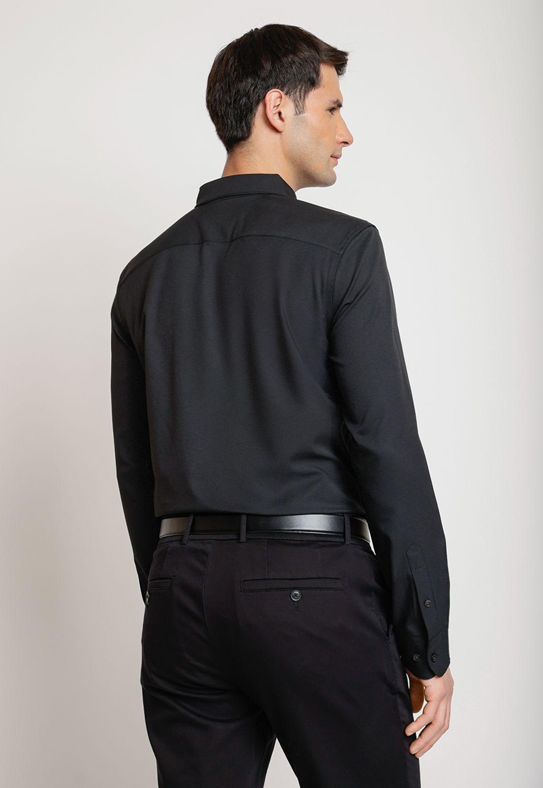 Camisa Hombre Manga Larga Total Stretch Lisa Negro-1