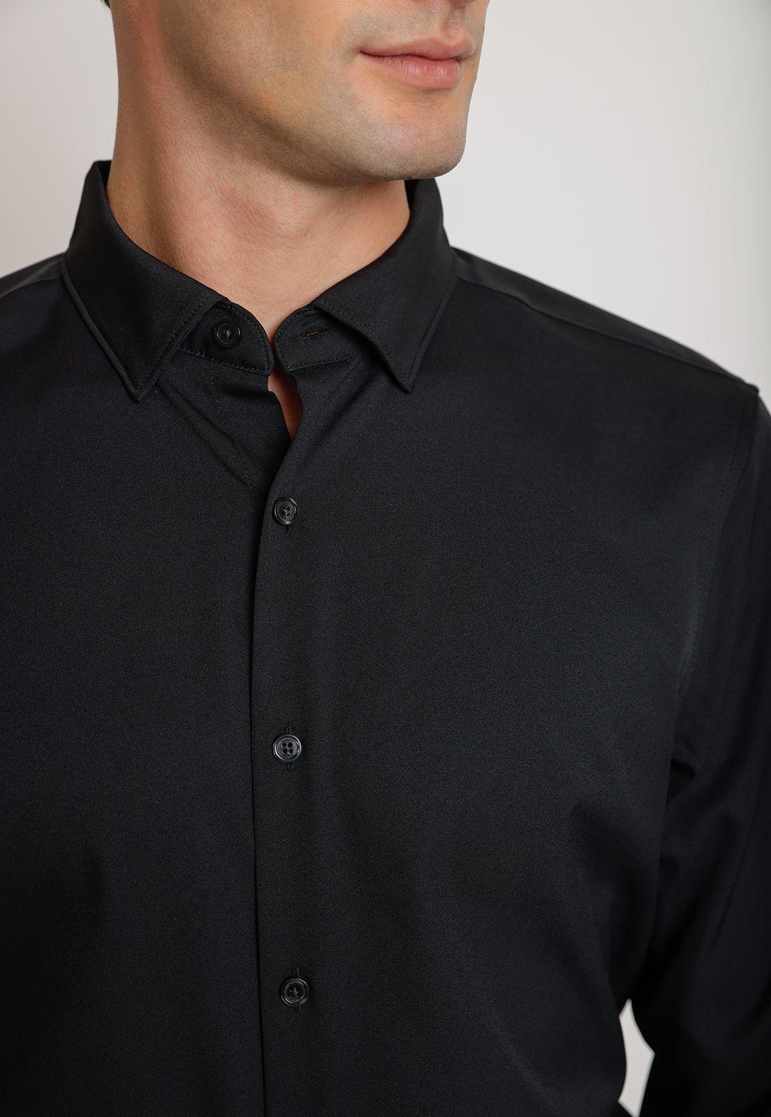 Camisa Hombre Manga Larga Total Stretch Lisa Negro-2