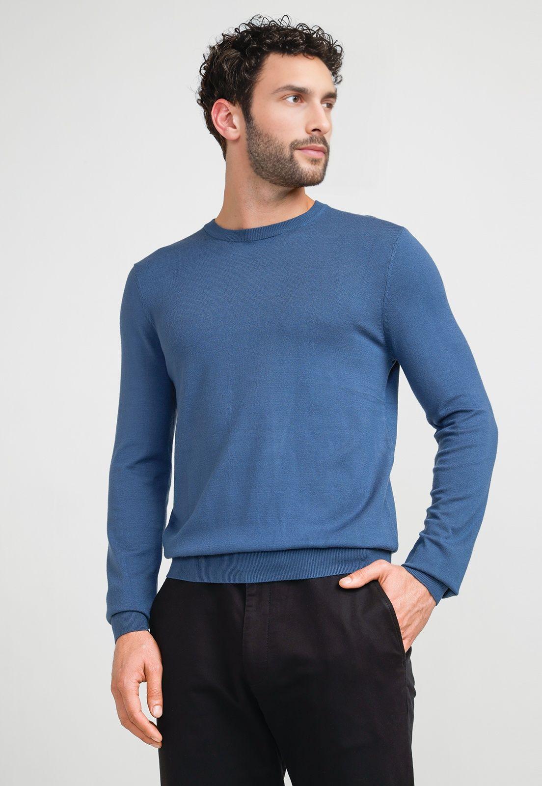 Sweater Hombre Cuello Redondo Azul Piedra-0