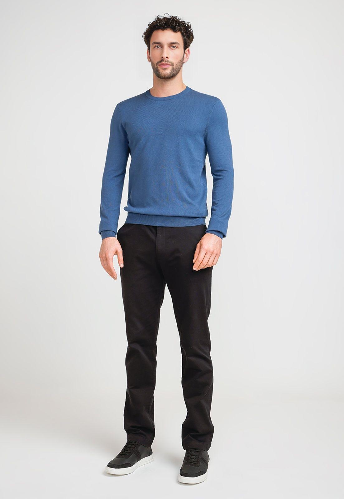 Sweater Hombre Cuello Redondo Azul Piedra-3