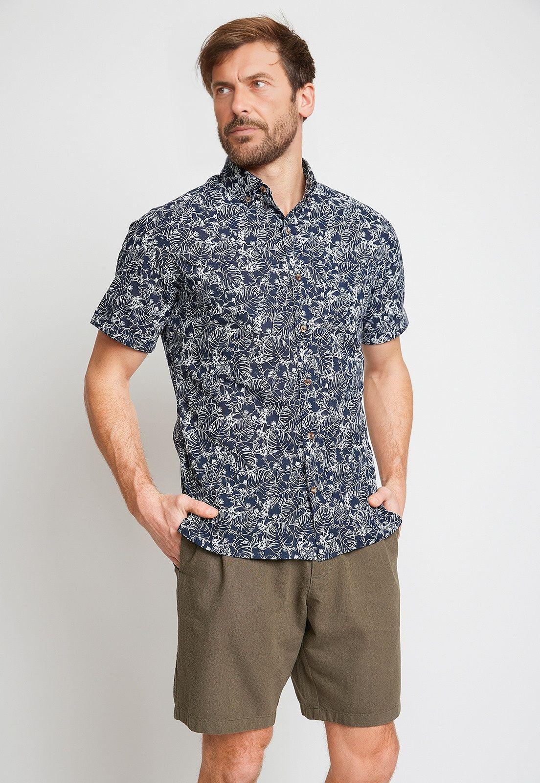 Camisa Hombre Algodón Estampada Slim Buck Azul-0