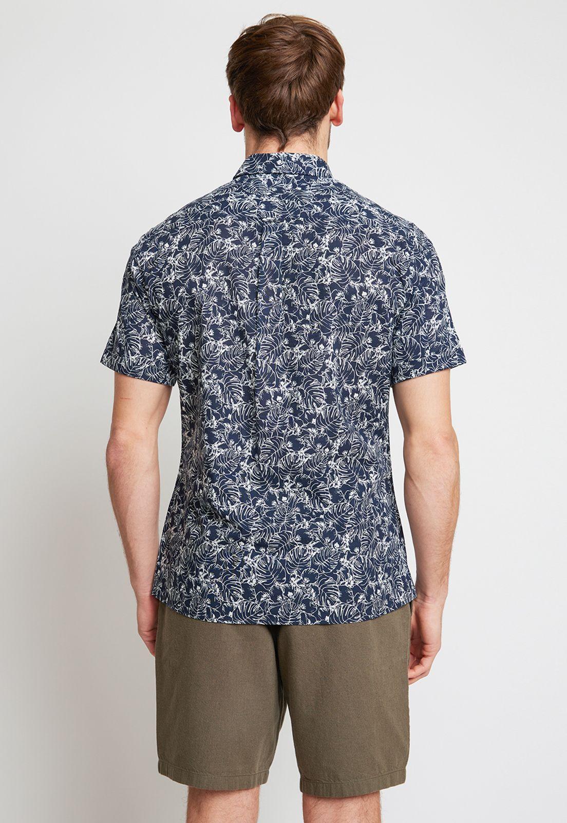 Camisa Hombre Algodón Estampada Slim Buck Azul-1