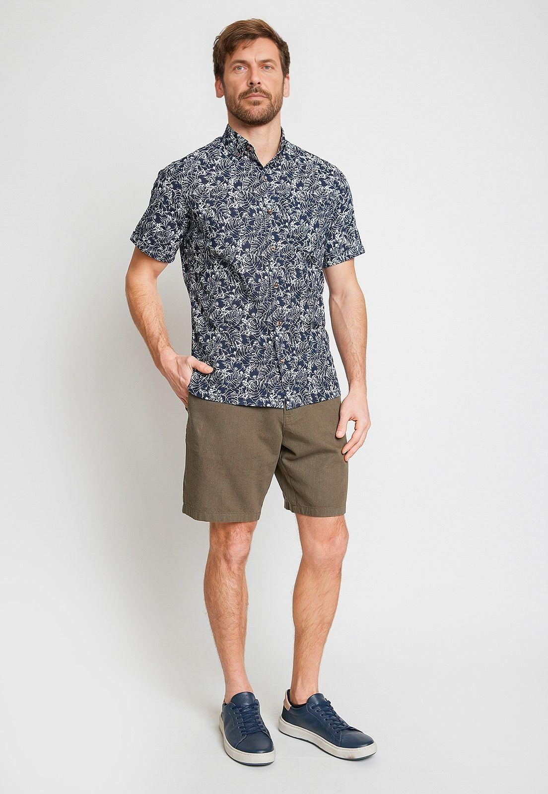 Camisa Hombre Algodón Estampada Slim Buck Azul-3