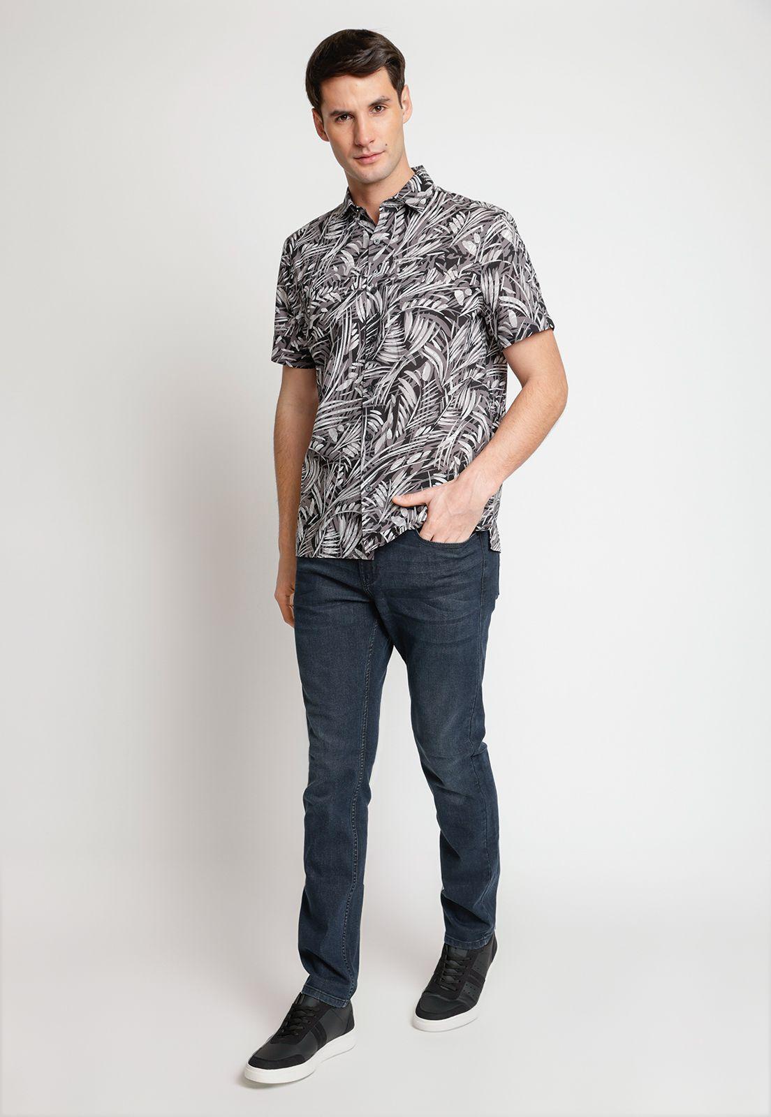 Camisa Hombre Manga Corta Estampada Negro-3