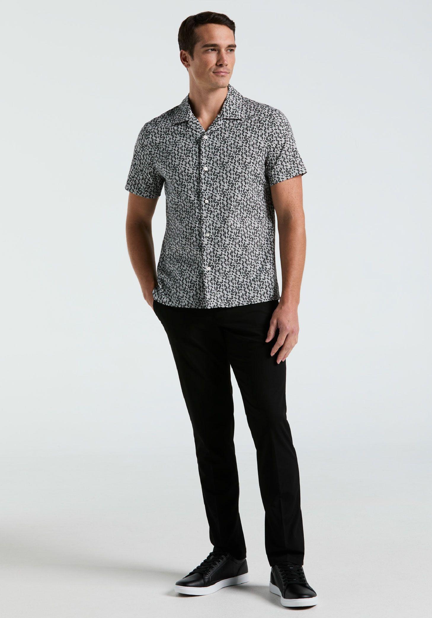 Camisa Hombre Manga Corta Estampada Negro 4KSW7008-3