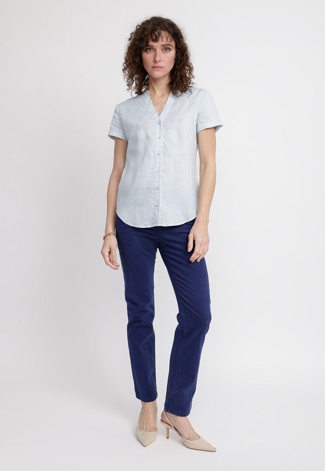 Blusa Mujer Keiko Lino Celeste-3