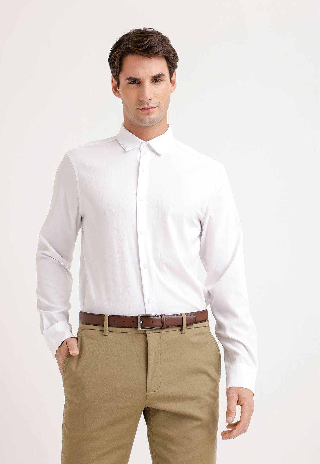 Camisa Hombre Manga Larga Stretch Blanco-0