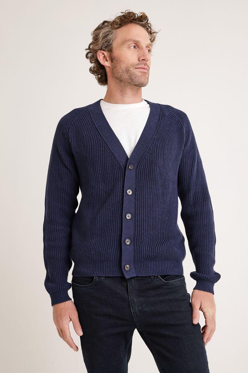 Cardigan de hombre tejido azul marino-0