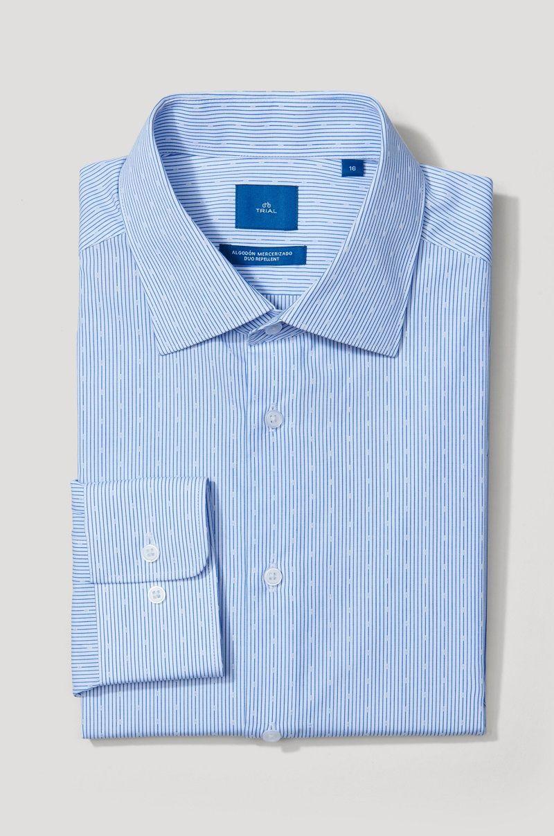 Camisa Cuello Italiano Rayas Blanco/Celeste-4