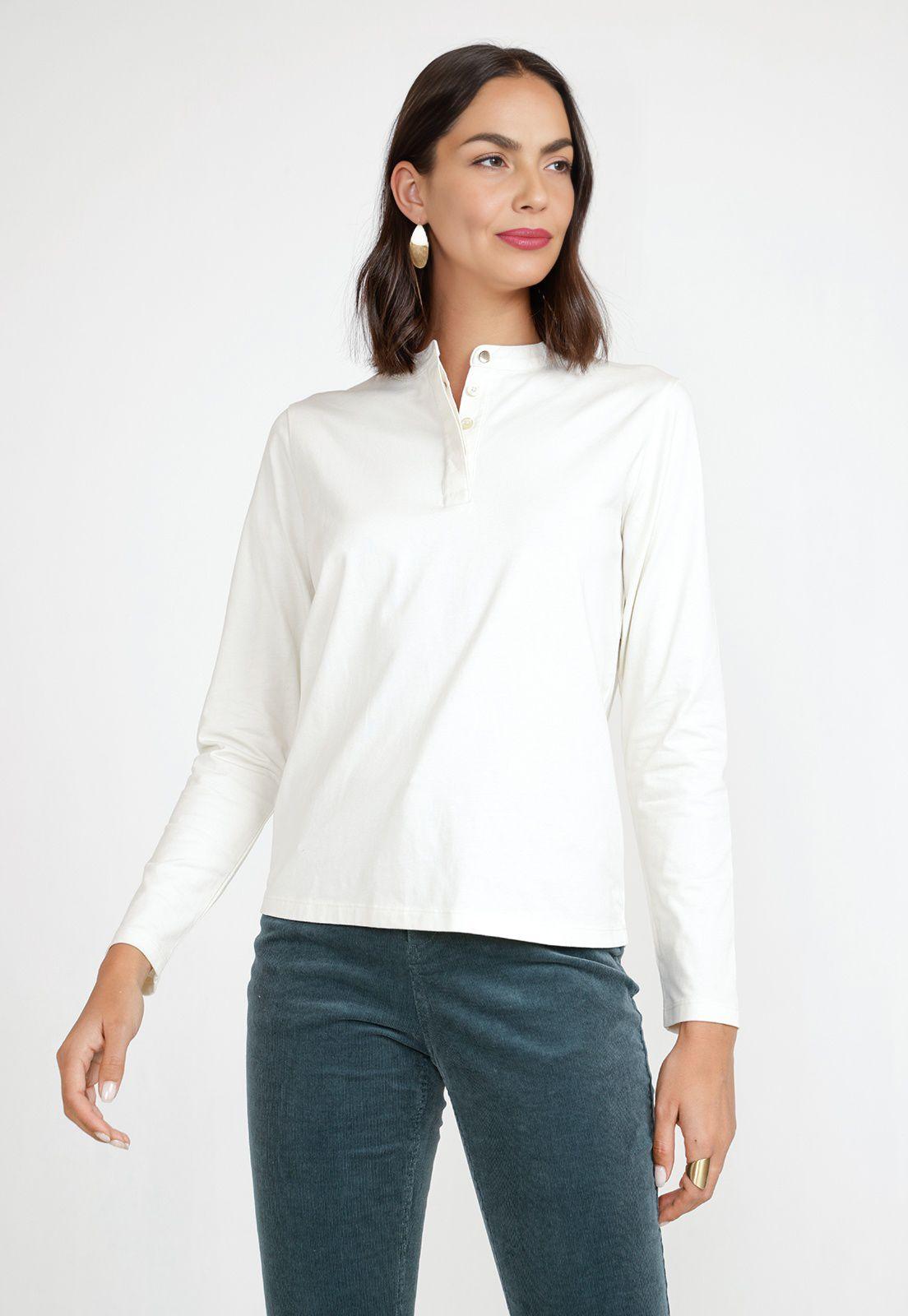 Polera Abotonada Manga Larga Mujer Algodón Peruano Crudo-0
