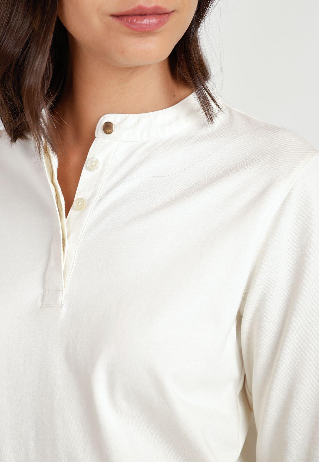 Polera Abotonada Manga Larga Mujer Algodón Peruano Crudo-2