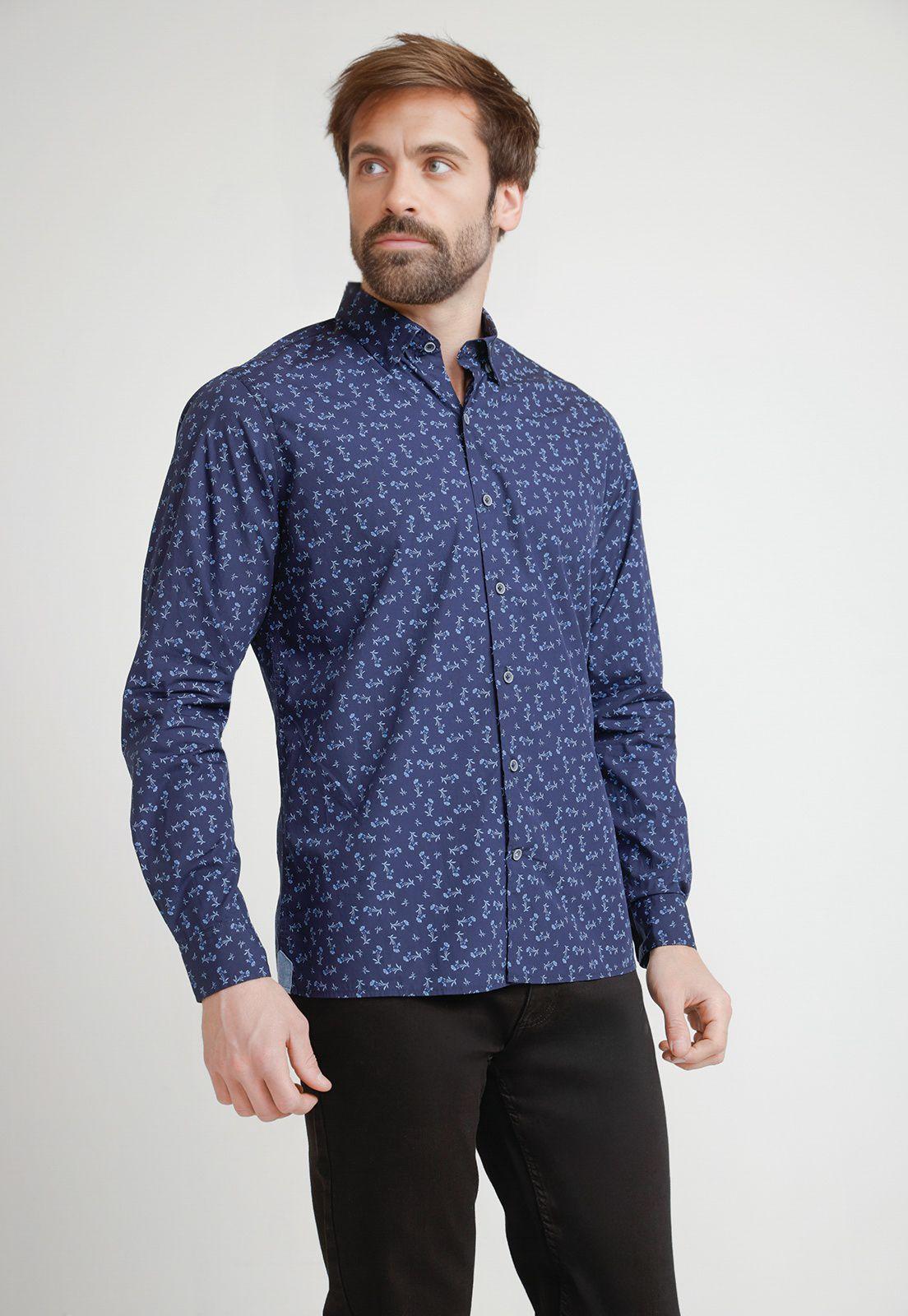 Camisa Hombre Algodón Estampada Slim Baymax Azul Marino-0