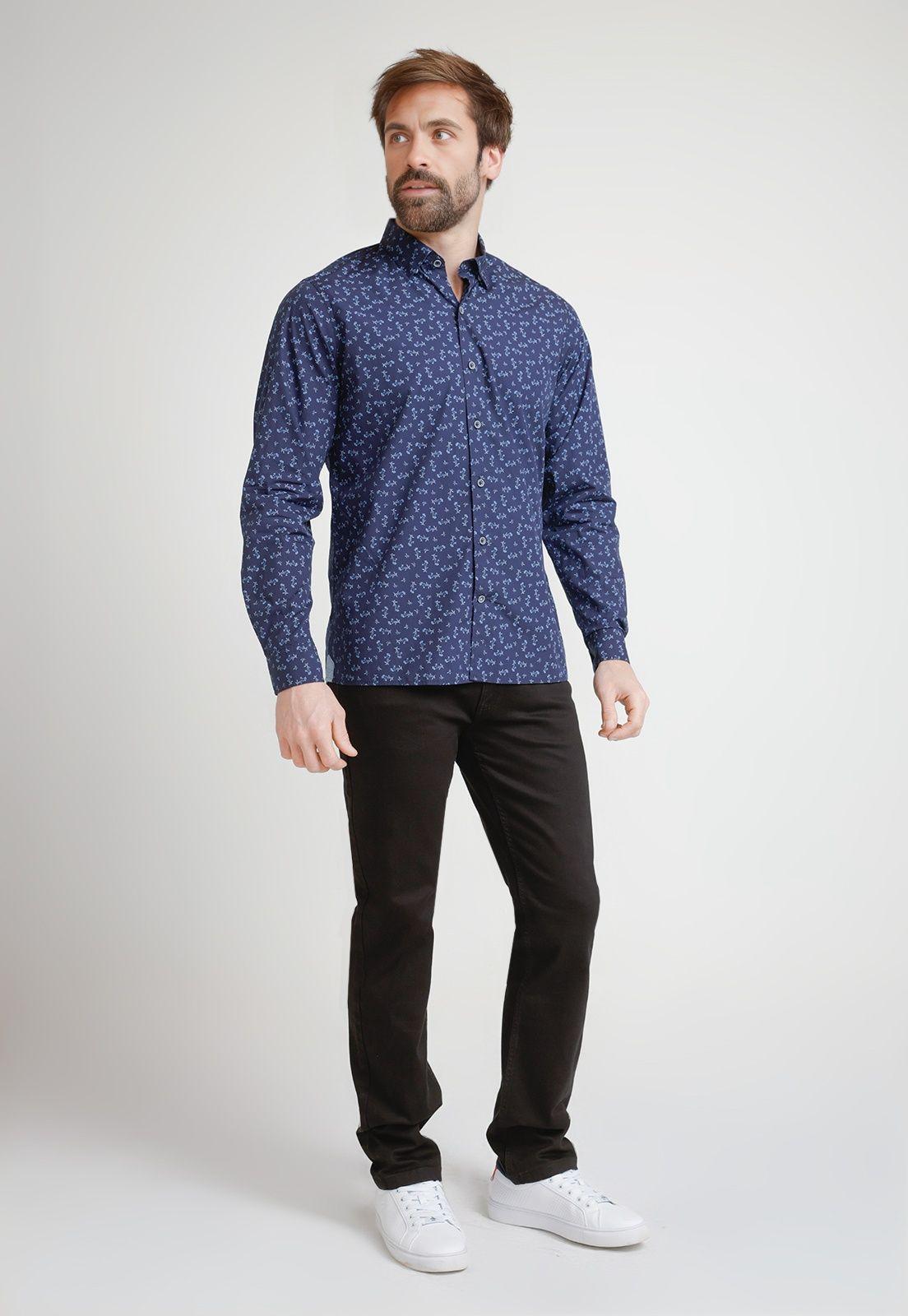 Camisa Hombre Algodón Estampada Slim Baymax Azul Marino-3