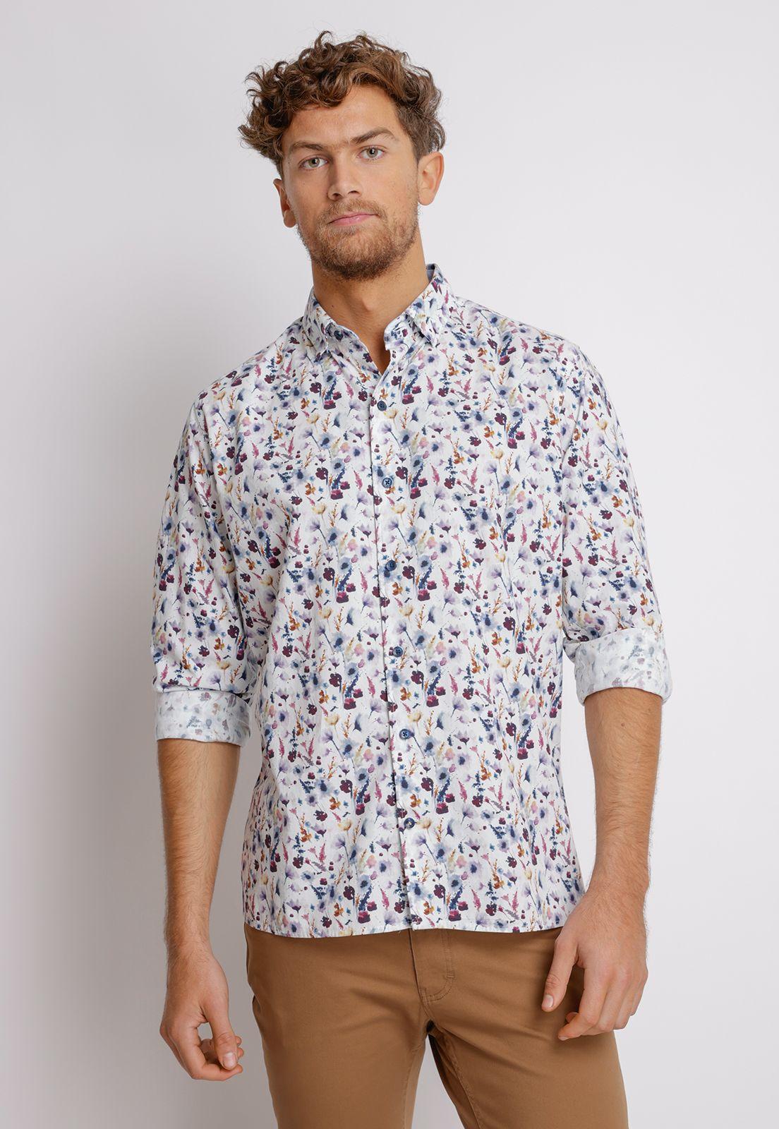 Camisa Manga Larga hombre Casual Slim Fit Baymax Algodón Blanco-0