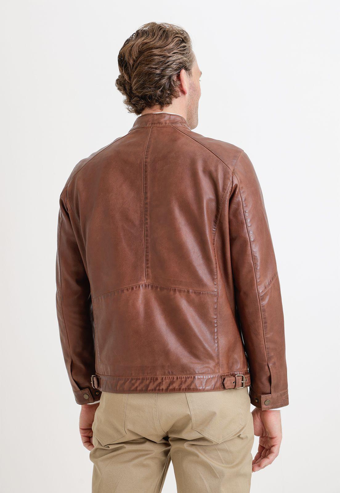 Chaqueta Hombre Cuero Liso Slim Amancio Tan-1