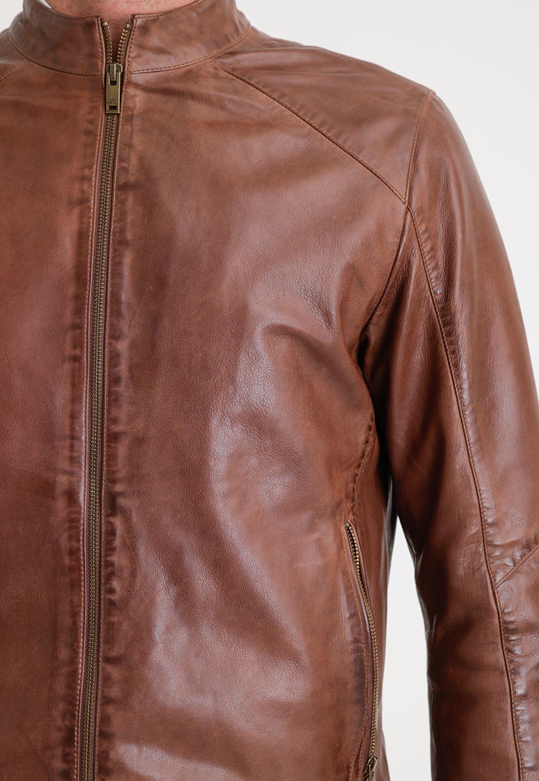 Chaqueta Hombre Cuero Liso Slim Amancio Tan-2