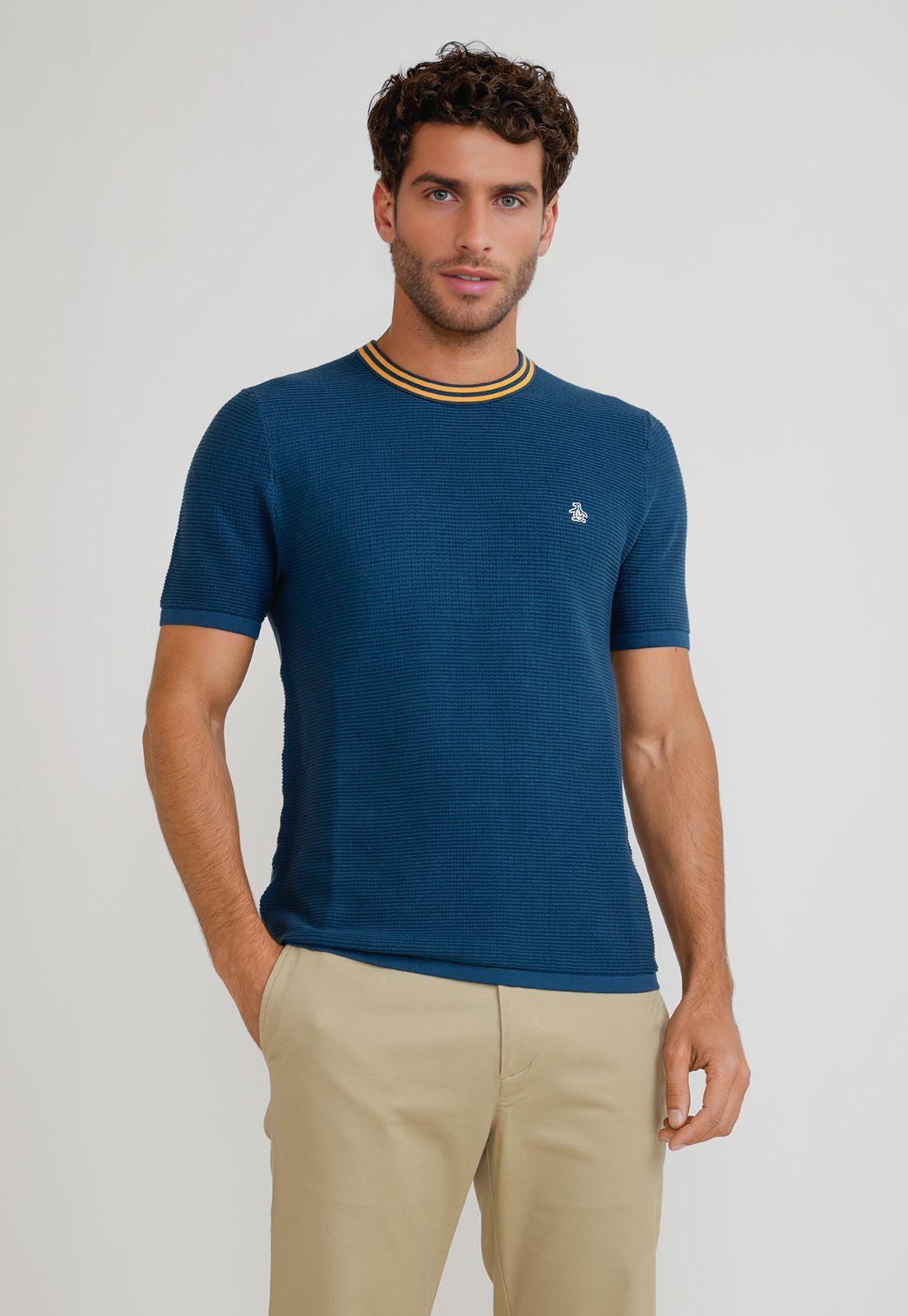 Polera Hombre Manga Corta Azul Petróleo-0
