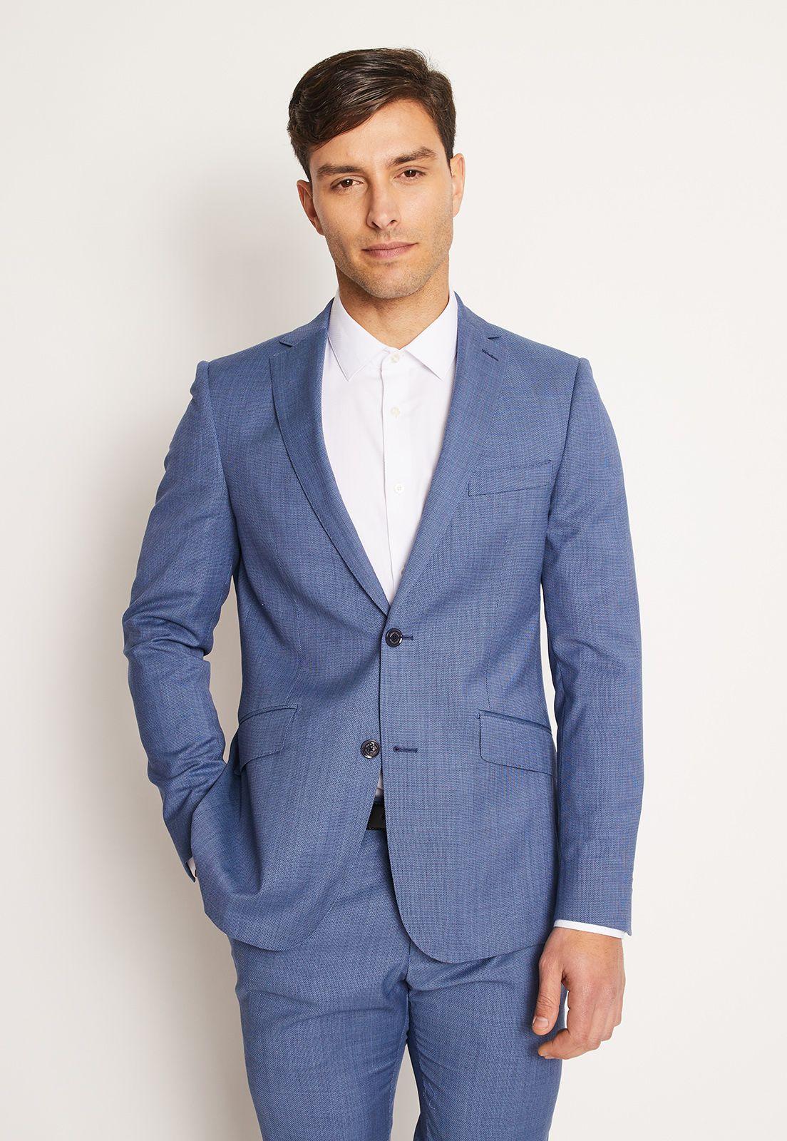 Traje Formal Lana Microdiseño Azul Medio-1